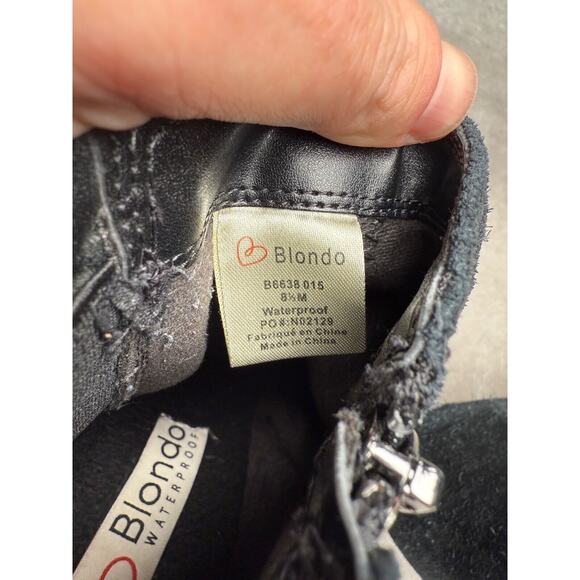 Blondo Black Suede Waterproof Ankle Boots Whipstitch Boho Block Heel Womens 8.5 - Picture 7 of 10